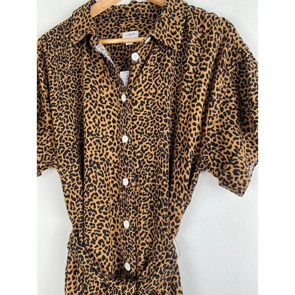 NWT J.Crew Factory Leopard Linen Blend Shirt Dress Belted Large - Picture 10 of 13